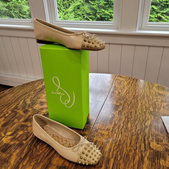 Sam Edelman Spiked Ballet Flats. Leather. Monet Studded Cap Toe. Sand. Size 7. - Picture 4 of 13